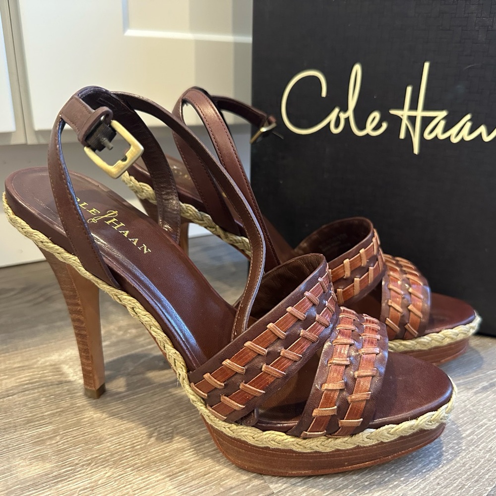 Cole Haan Women's Dark Brown Woven Platform Heels NIKEAIR